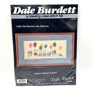 Dale Burdett VTG 1989 Country Cross Stitch Kit Little Girl Bunnies Balloon NOS